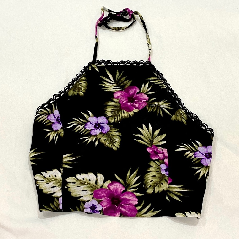 Forever 21 Halter Crop Top Floral Tropical Print